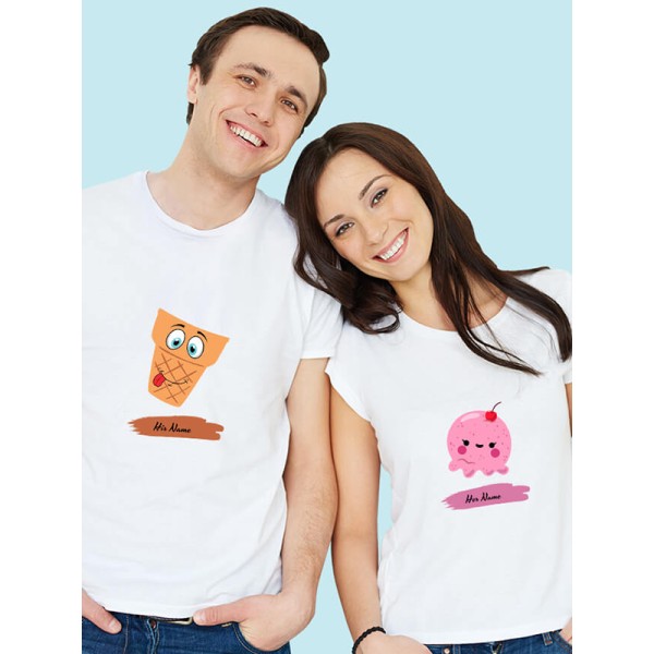 Dessert Theme with Names On Personalized Couple Tshirt