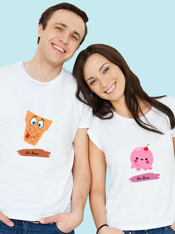 Custom Dessert Theme with Names On Personalized Couple Tshirt