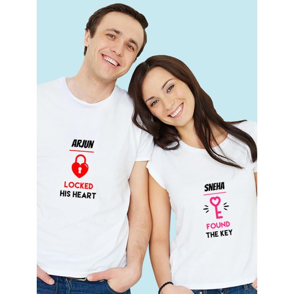 Lock and Key with Names On Couple T-shirts For Men & Women