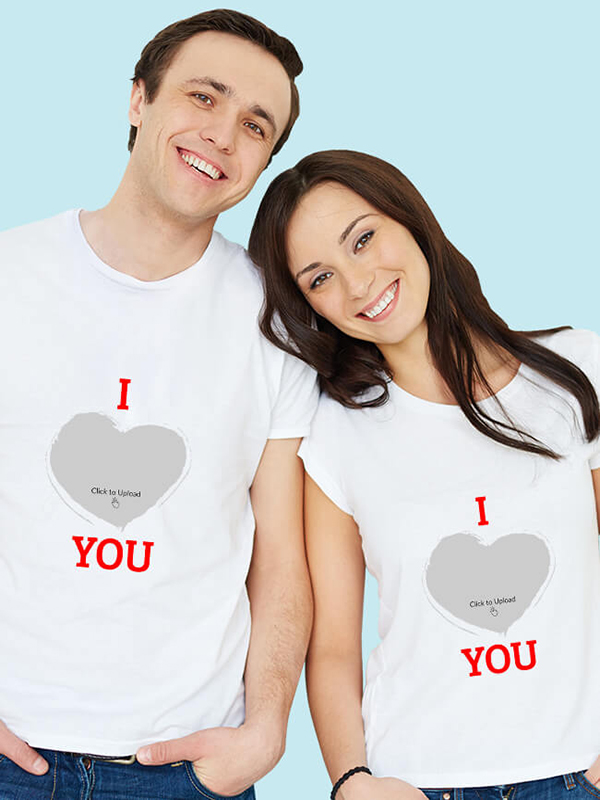 Custom I Love You with Your Image On Couple T-shirts For Men & Women