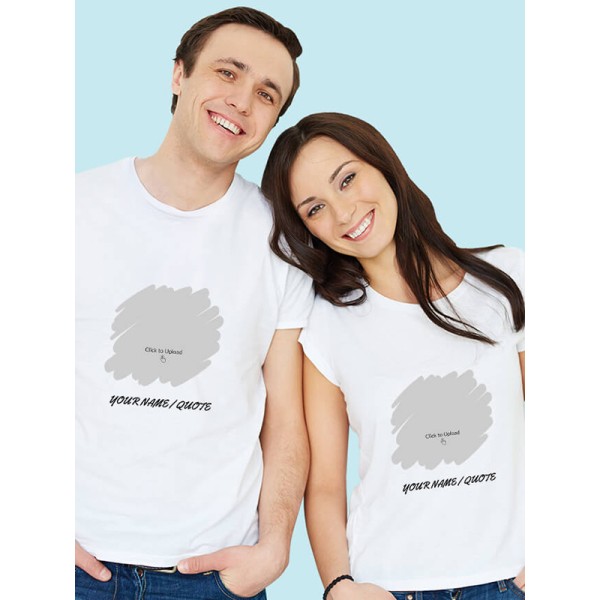 Your Photo with Text On Customized Couple T-Shirt