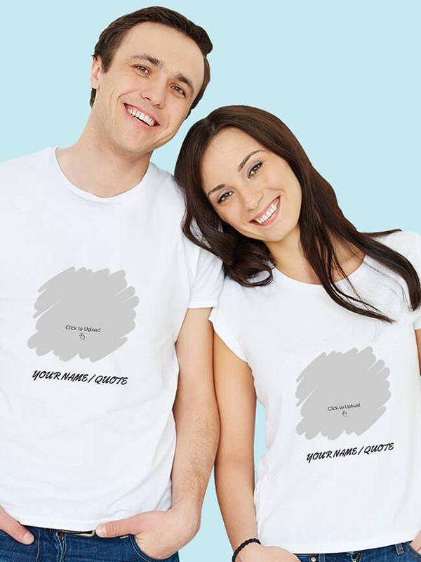 Your Photo with Text On Customized Couple T-Shirt