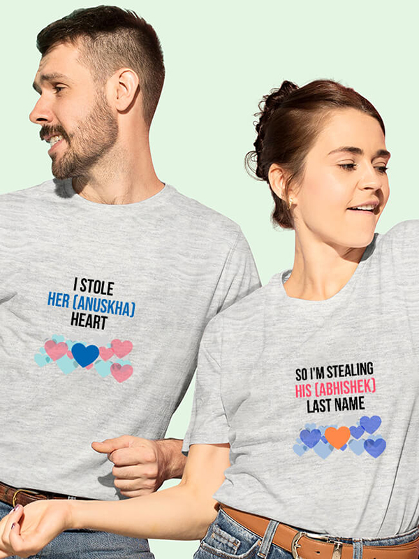 Custom I Stole Her Heart So Im Stealing Last Name Couples T Shirt