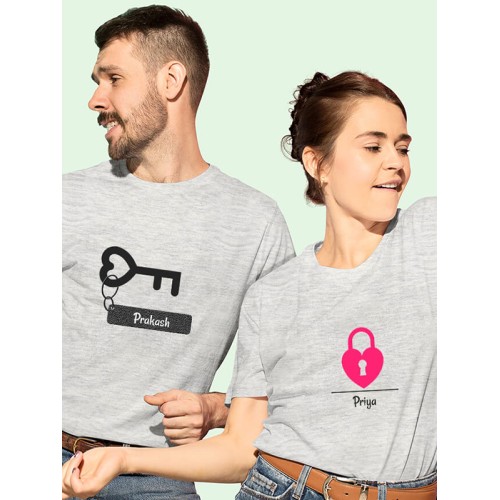 Romantic Heart Lock And Key Couples T Shirt