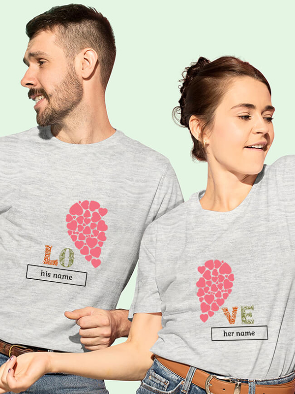 Custom Half Heart Shaped Valentine Couples T Shirt