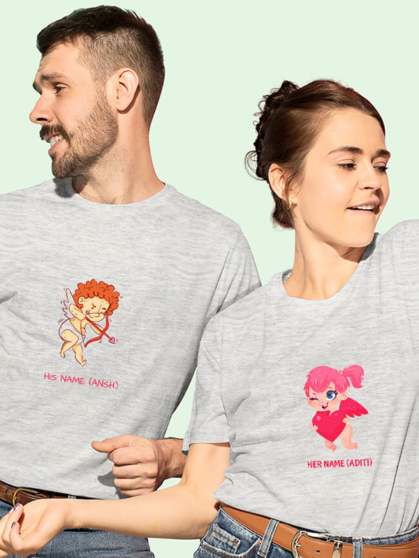 Custom Cupid Shooting Arrow Couples T Shirt