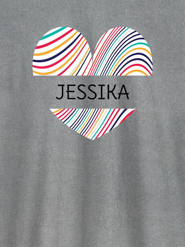 Custom Multicolor Heart Shape Personalised Womens T Shirt With Name