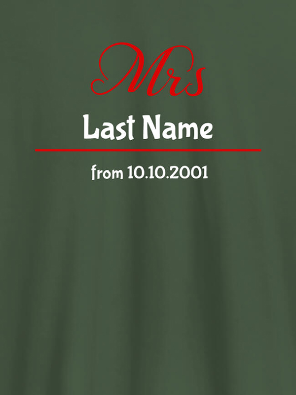 Custom Mrs Last Name Wedding Date Personalised Womens T Shirt