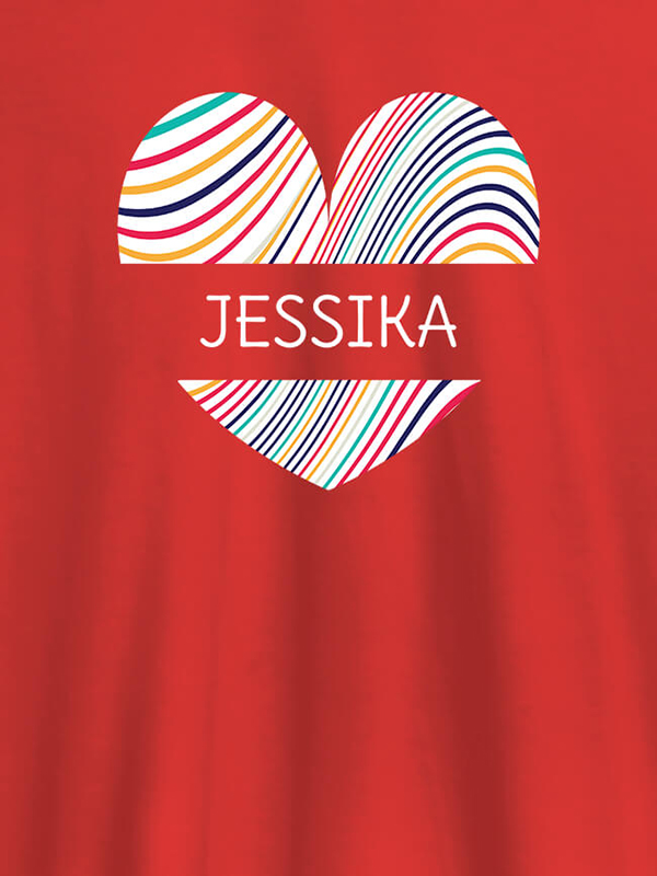 Custom Multicolor Heart Shape Personalised Womens T Shirt With Name