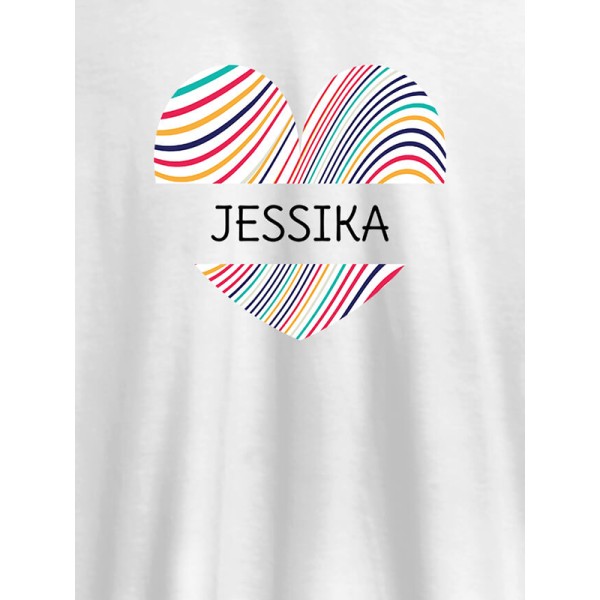 Multicolor Heart Shape Personalised Womens T Shirt With Name