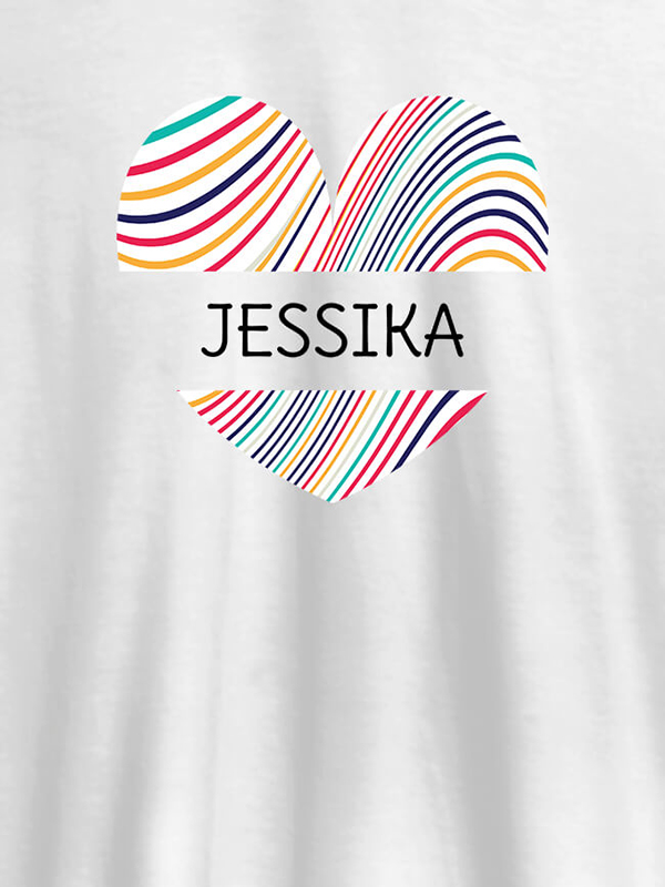 Custom Multicolor Heart Shape Personalised Womens T Shirt With Name