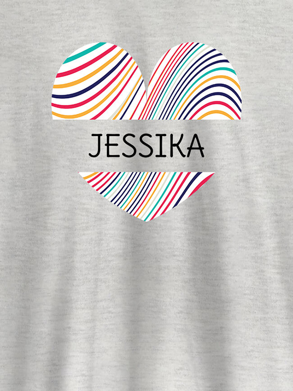 Custom Multicolor Heart Shape Personalised Womens T Shirt With Name