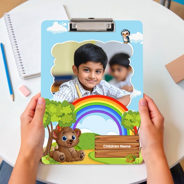 Custom Sky Blue Rainbow Bear Adventures Acrylic Writing Pad