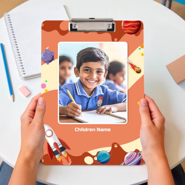 Custom Orange Galactic Space Rocket Acrylic Writing Pad