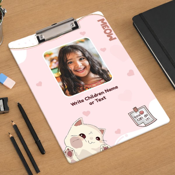 Custom Soft Pink Meow Heart Kitty Acrylic Writing Pad