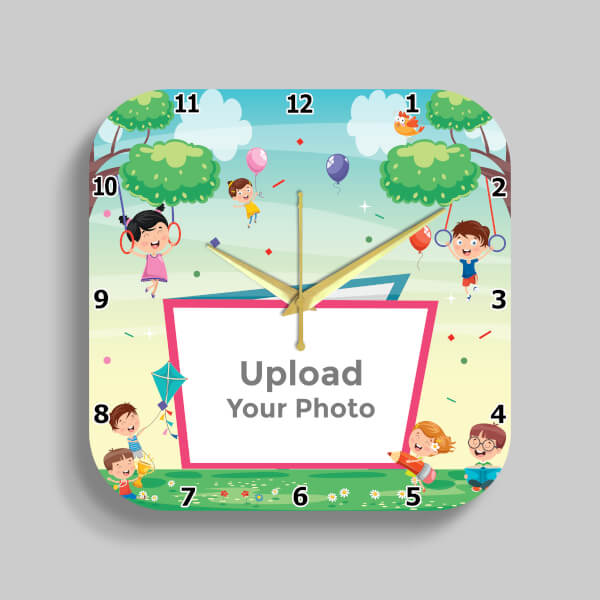 Custom Kids Curved Square Shaped Photo Wall Clock