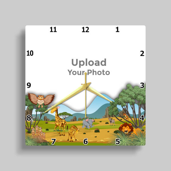 Custom Kids Square Shaped Cartoon Characters Foreground Photo Wall Clock