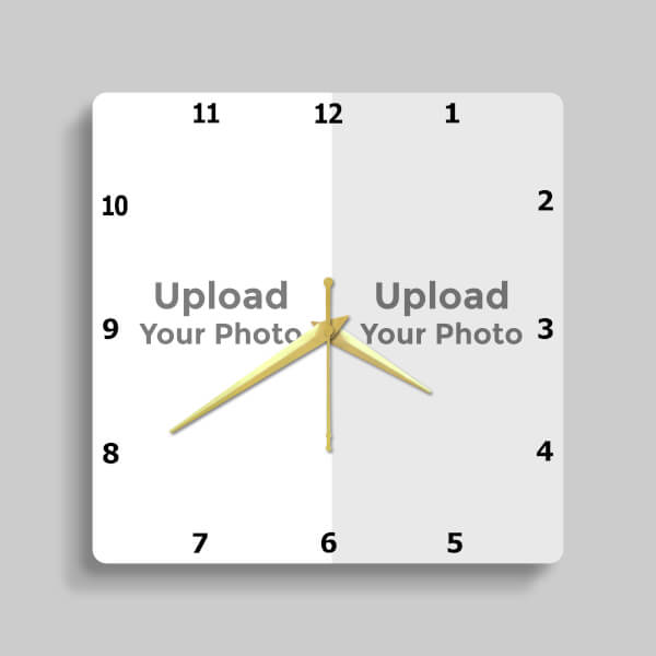 Custom Square Double Picture Upload Clock Design Photo Wall Clock
