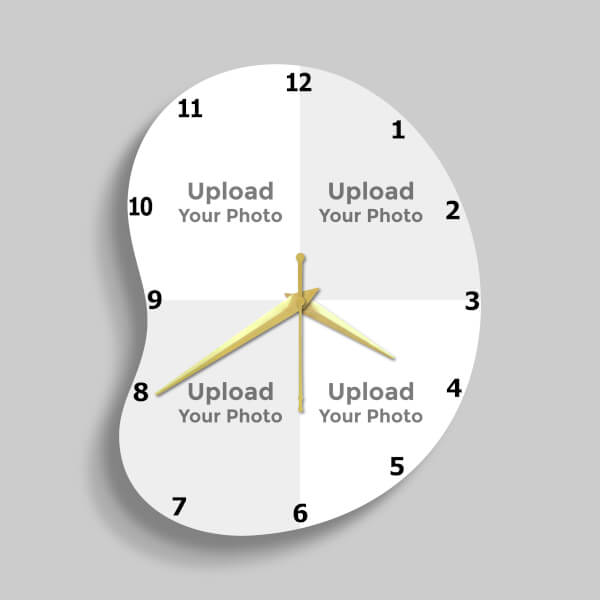 Custom Bean Shaped Four Picture Upload Design Photo Wall Clock