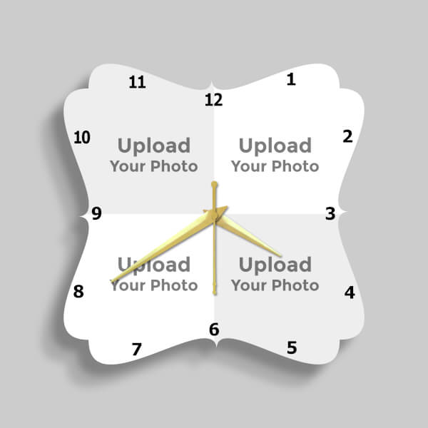 Custom Floral Type Shaped Four Picture Upload Design Photo Wall Clock