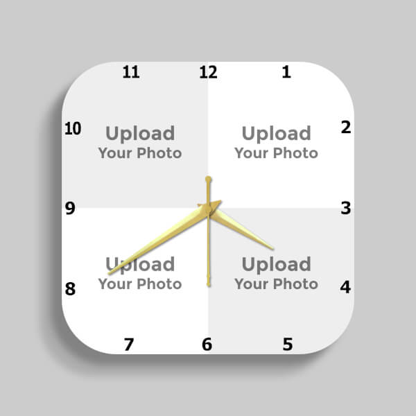 Custom Curved Square Shaped Four Picture Photo Wall Clock