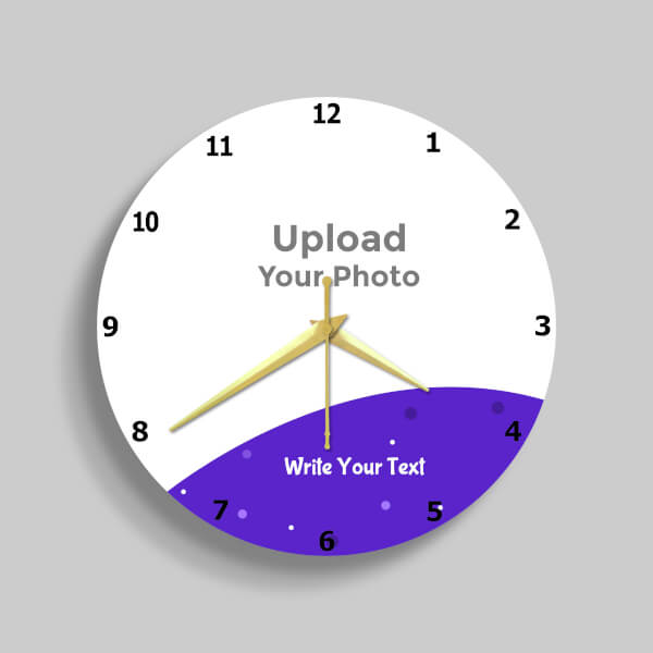 Custom Circle Shaped With Text In Purple Colored Background Photo Wall Clock