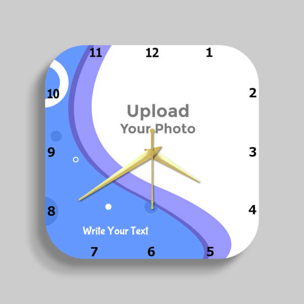 Custom Curved Square Shaped With Text In Wavy Shaped Background Photo Wall Clock