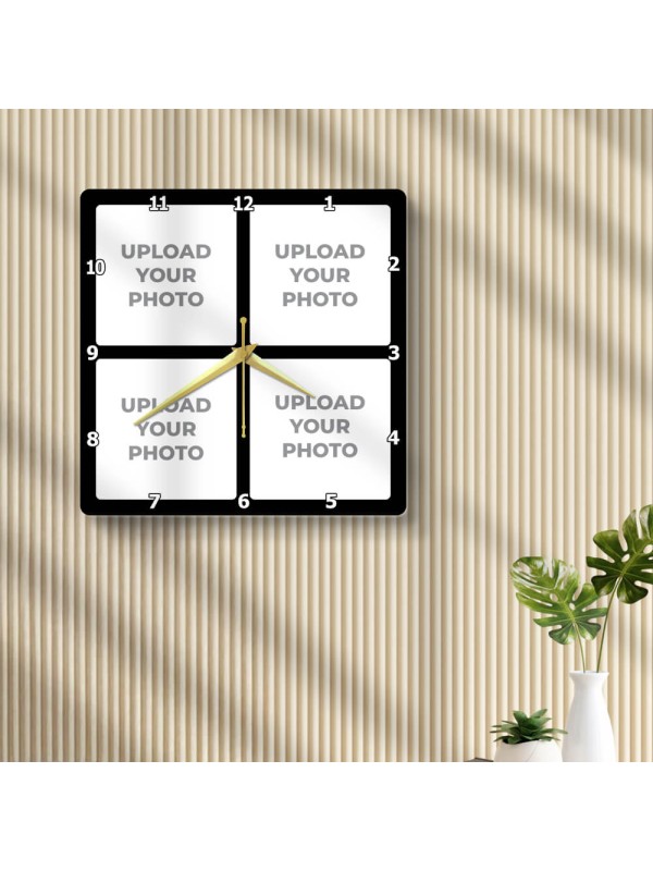 Four Pics Square Shaped Photo Wall Clock