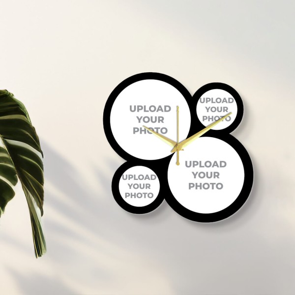 Custom Four Pics Circle Shaped Photo Wall Clock