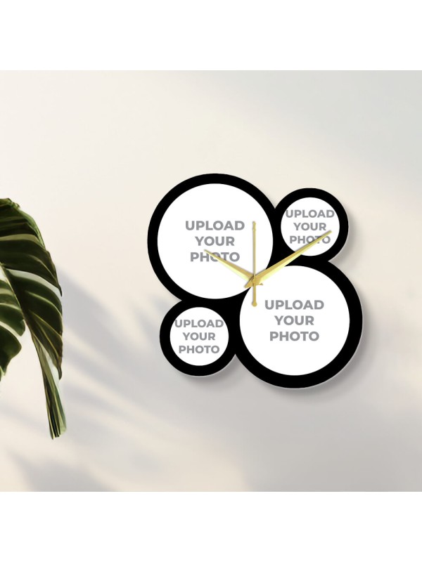 Four Pics Circle Shaped Photo Wall Clock