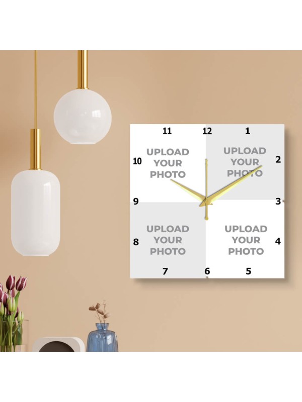 Four Pics Square Shaped Photo Wall Clock