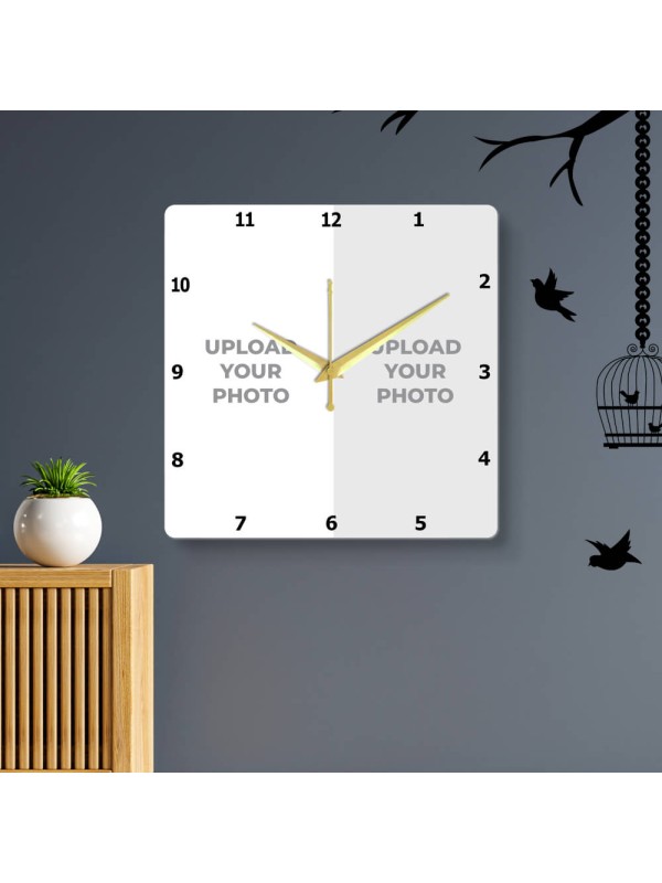 Square Double Picture Upload Clock Design Photo Wall Clock