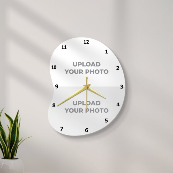 Custom Bean Shaped Two Picture Upload Design Photo Wall Clock