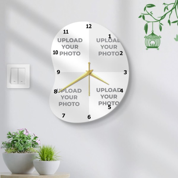Custom Bean Shaped Four Picture Upload Design Photo Wall Clock