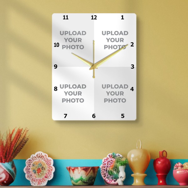 Custom Portrait Four Picture Upload Design Photo Wall Clock