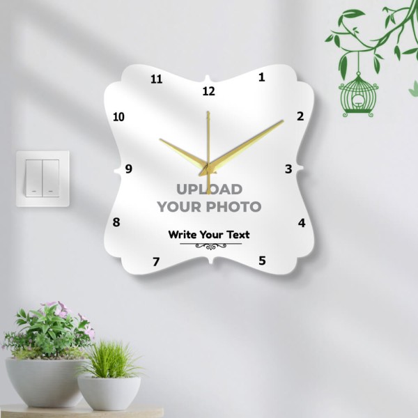 Custom Floral Type Shaped With Text Photo Wall Clock