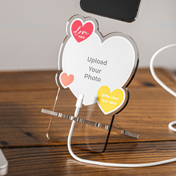 Custom Colorful Love Shaped Photo Phone Stand With Hearts