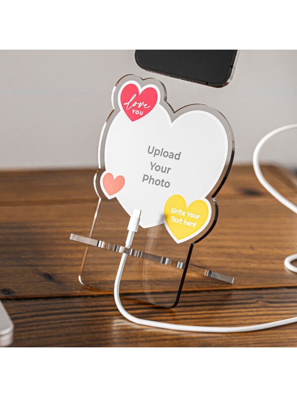 Colorful Love Shaped Photo Phone Stand With Hearts