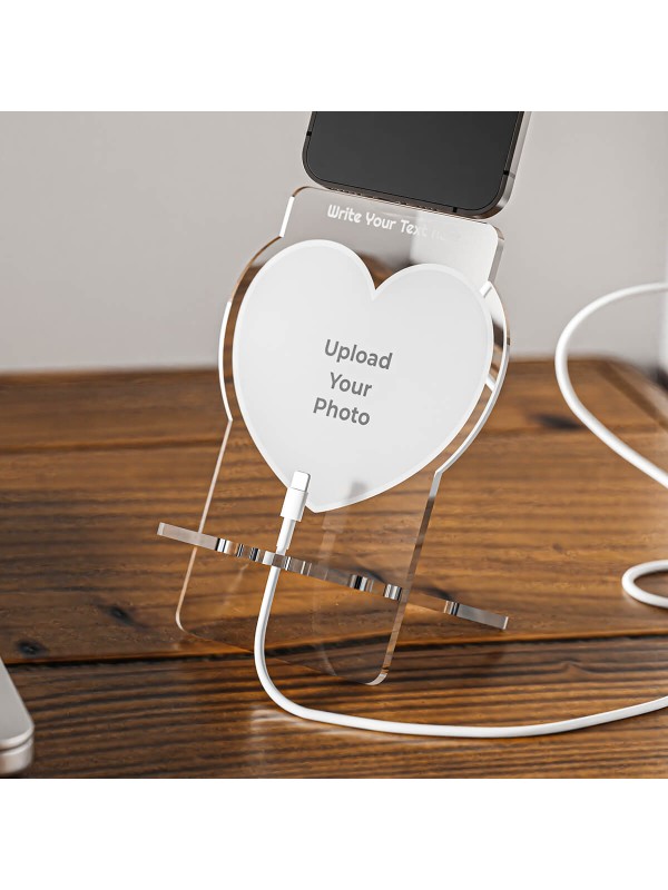 Full Pic Love Shaped Photo Phone Stand With Text Bottom