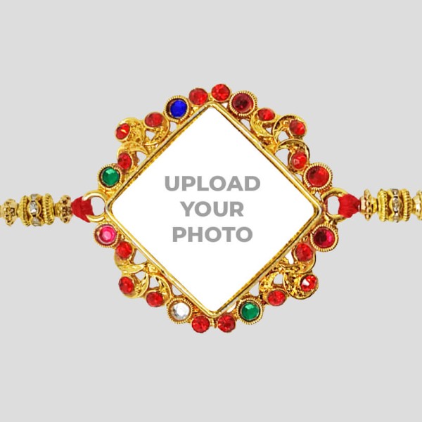 Custom Diamond Shape Multicolor Stones Rakhi