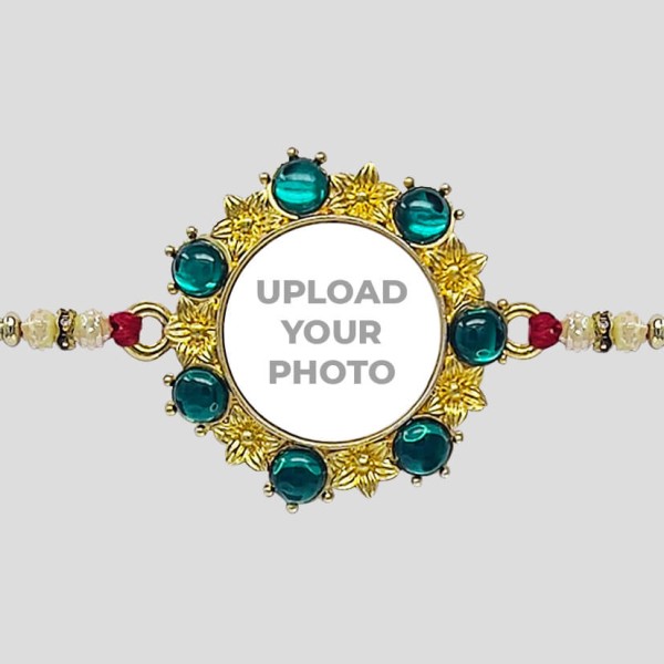Custom Emerald Green Round Stones Rakhi