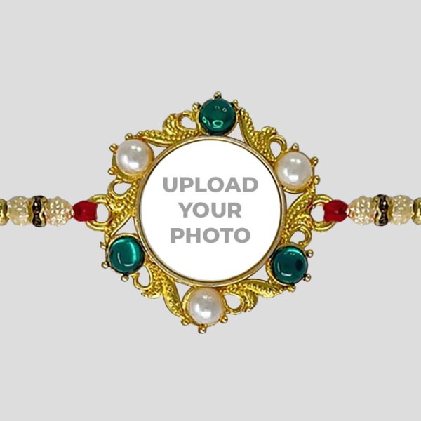 Emerald Green With Pearls Round Stones Rakhi