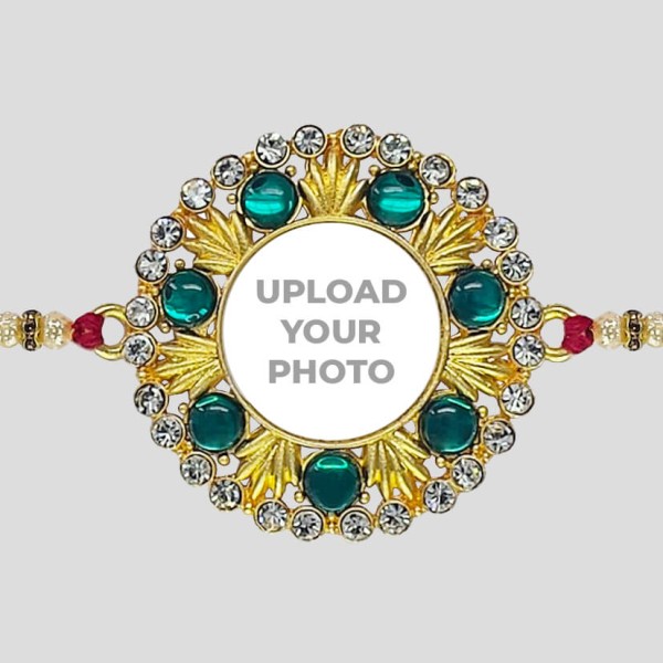 Custom Emerald Green With White Round Stones Rakhi