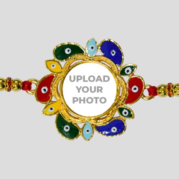 Custom Feather Shaped Multicolor Evil Eye Rakhi