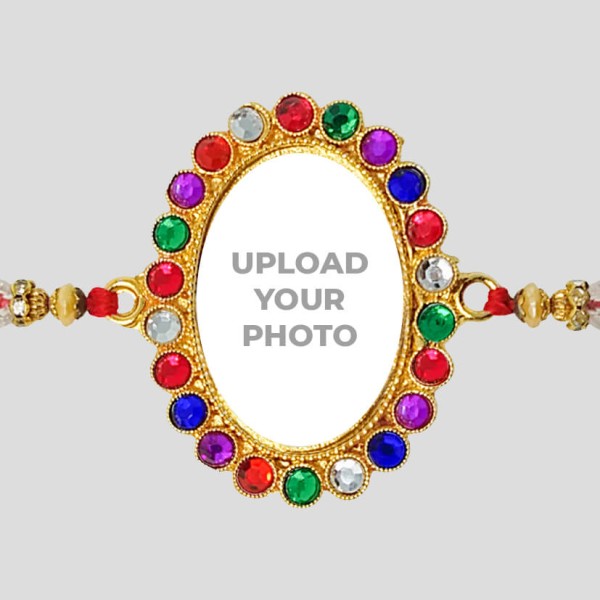 Oval Shape Multicolor Stones Rakhi