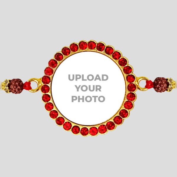 Custom Red Big Round Stones Photo Rakhi