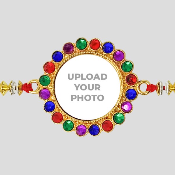 Custom Round Multicolor Round Stones Photo Rakhi
