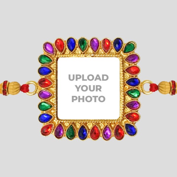Custom Square Multicolor Round Stones Rakhi