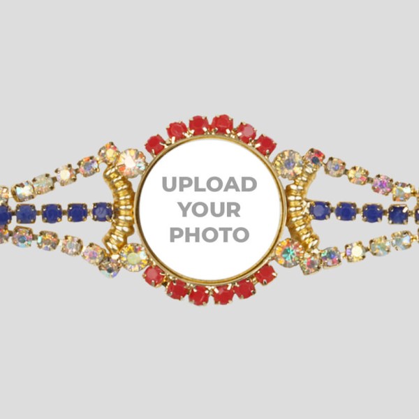 Custom Multicolor Square Stones Photo Rakhi