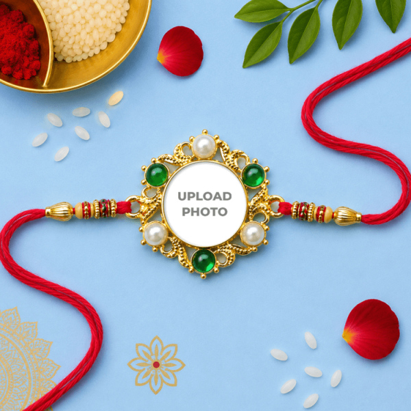 Emerald Green With Pearls Round Stones Rakhi Emerald Green With Pearls Round Stones Rakhi
